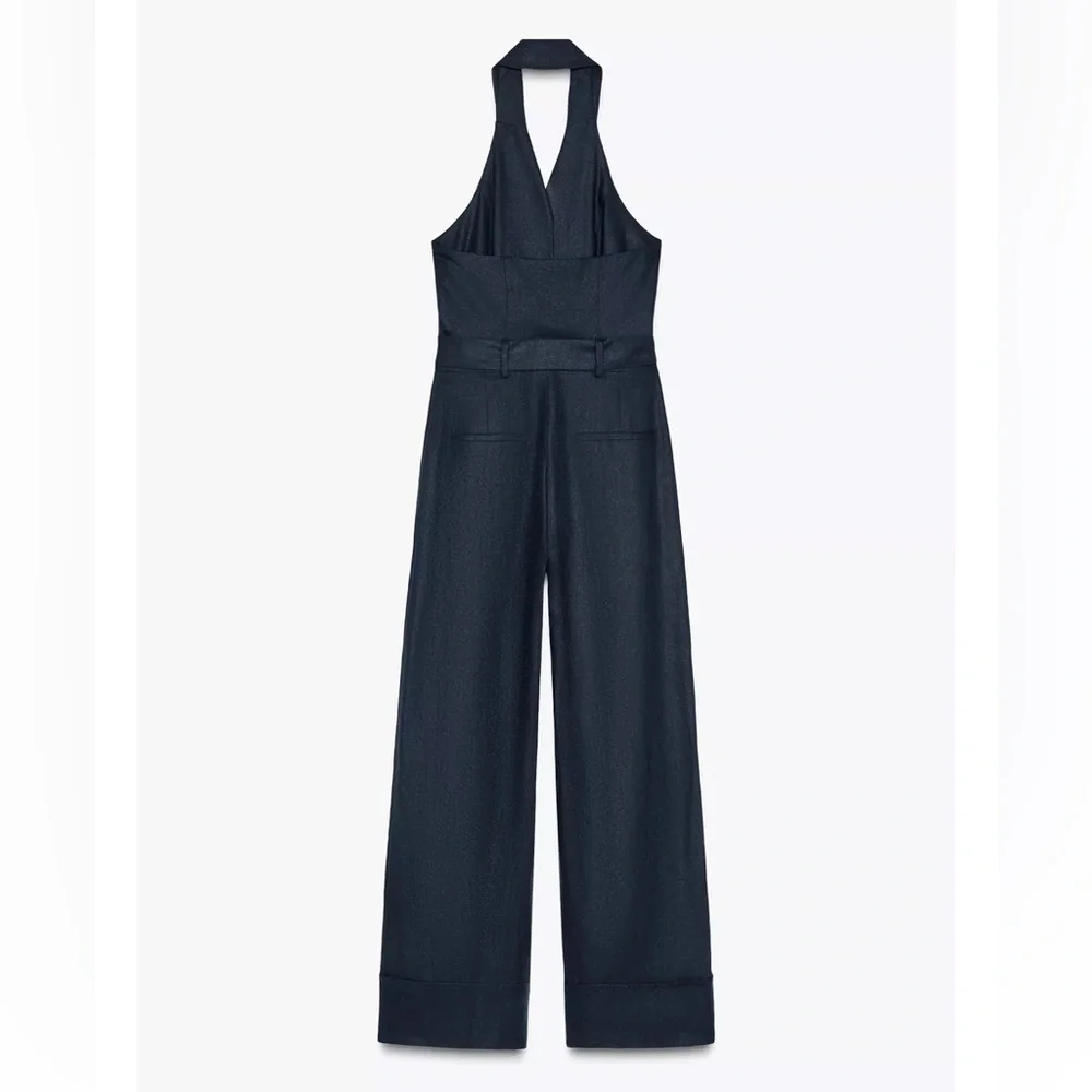 Zara Halter Belted Linen Jumpsuit
